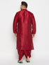 Vastramay Men's Plus Size Maroon Zari Weaved Kurta Dhoti Set